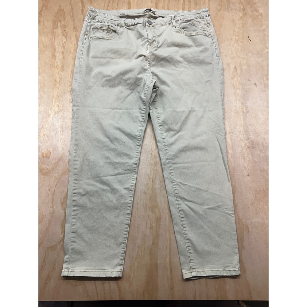 Soft Surroundings Women Khaki Tan Sequin Pocket Stretch Jeans 58972 Size 16